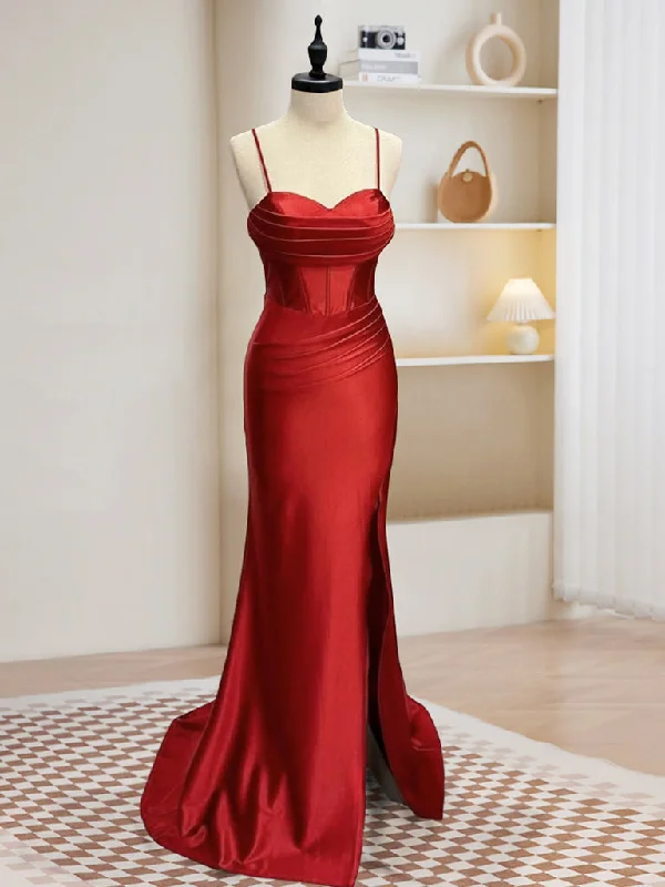 Simple Sweetheart Neck Satin Mermaid Burgundy Long Prom Dress, Burgundy Evening Dress A-Line Day Work Simple Sweetheart Neck Satin Mermaid Burgundy Long Prom Dress, Burgundy Evening Dress A-Line Day Work