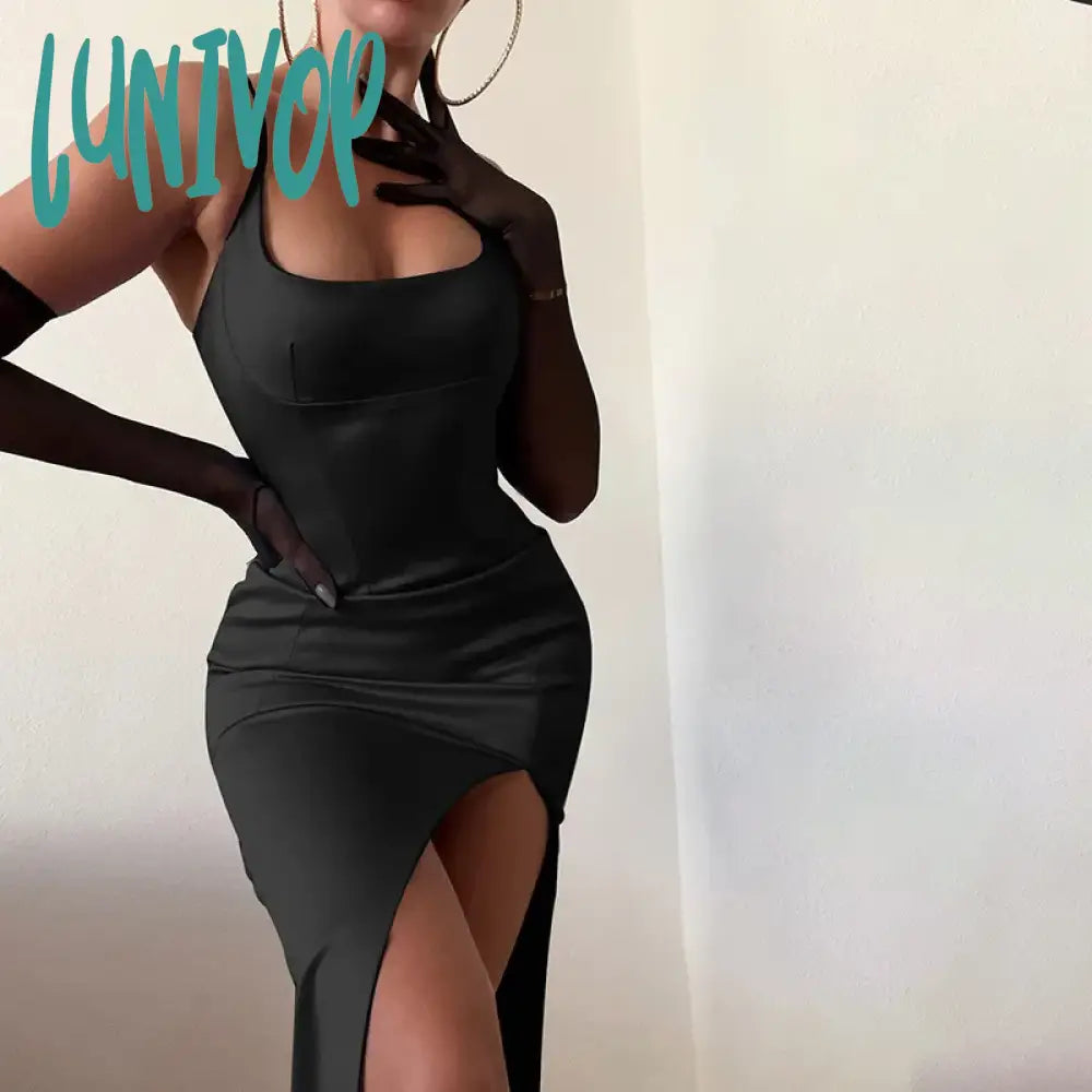 Lunivop Summer Bodycon Satin red Birthday Party Dresses Sexy Spaghetti Strap Midi Dress Elegant With Slit Dresses For Women Tunics Fashionable trendy Lunivop Summer Bodycon Satin red Birthday Party Dresses Sexy Spaghetti Strap Midi Dress Elegant With Slit Dresses For Women Tunics Fashionable trendy