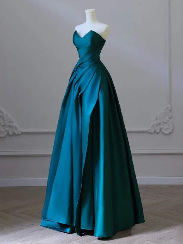 A-Line Strapless Satin Peacock Blue Long Prom Dress, Simple Peacock Blue Evening Dress Tunics Stylish elegant A-Line Strapless Satin Peacock Blue Long Prom Dress, Simple Peacock Blue Evening Dress Tunics Stylish elegant