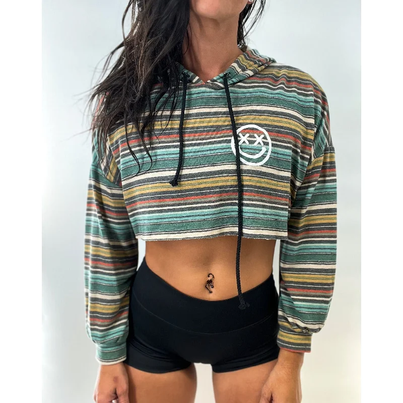 Salty Savage “OG Smile” Striped Terry Crop Hoodie Hoodie with Hem Raw Edge Edgy Unfinished Salty Savage “OG Smile” Striped Terry Crop Hoodie Hoodie with Hem Raw Edge Edgy Unfinished