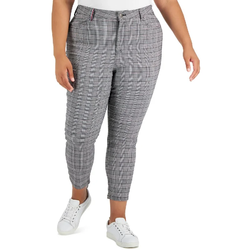 Tommy Hilfiger Womens Plus Woven Glen Plaid Skinny Pants Soft Cotton Pants