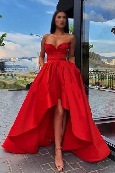 Elegant A Line Red Strapless High Low Prom Dresses with Pockets, Long Party Dresses STK15148 Tunics Sale discount Elegant A Line Red Strapless High Low Prom Dresses with Pockets, Long Party Dresses STK15148 Tunics Sale discount
