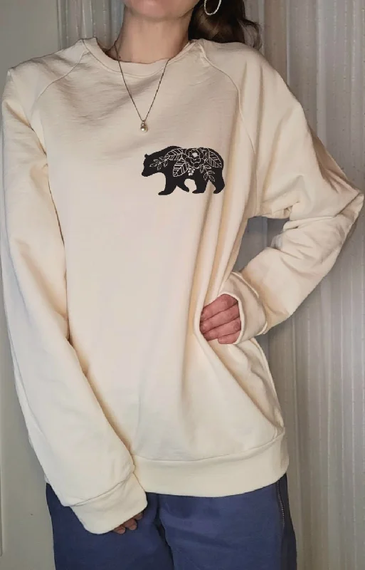 Womens Floral Bear Graphic Sweatshirt |In Natural Hoodie Sweatshirt Pullover