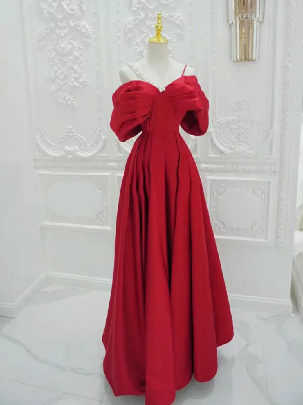 A-Line Satin Off Shoulder Red Long Prom Dress, Red Long Evening Dress Tunics Practical easy-care A-Line Satin Off Shoulder Red Long Prom Dress, Red Long Evening Dress Tunics Practical easy-care