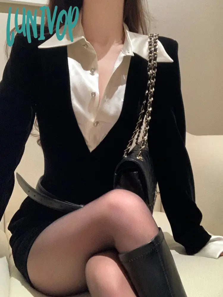 Lunivop Spring Black Elegant Dress Women Sexy Patchwork Y2K Designer Mini Dress Female Casual Korean Fashion Slim Party Dress New empire Waist empire Lunivop Spring Black Elegant Dress Women Sexy Patchwork Y2K Designer Mini Dress Female Casual Korean Fashion Slim Party Dress New empire Waist empire