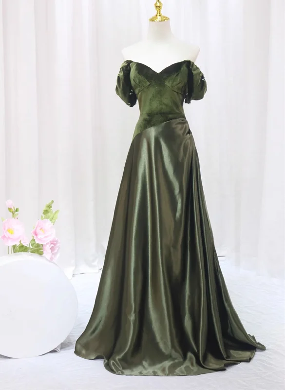 Green A-line Velvet Soft Satin Long Prom Dress, Green A-line Prom Dress Tunics Luxurious high-end Green A-line Velvet Soft Satin Long Prom Dress, Green A-line Prom Dress Tunics Luxurious high-end