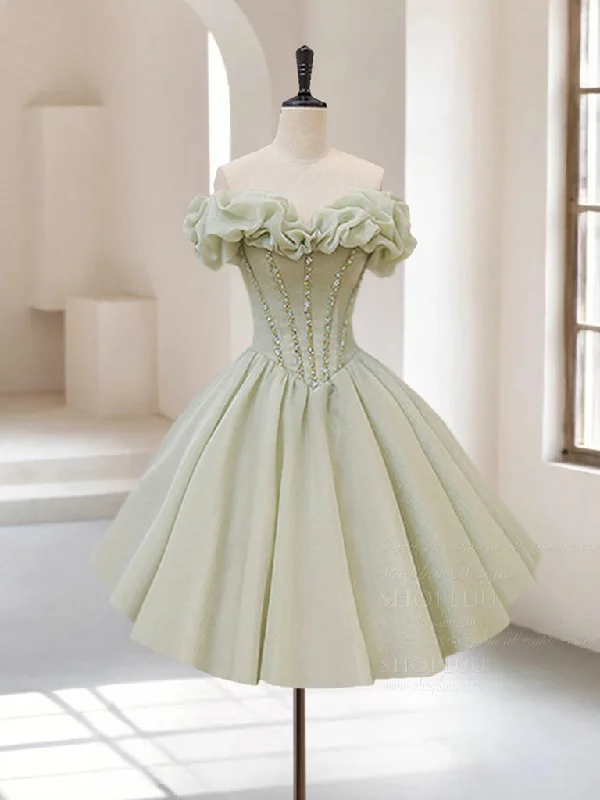 A-Line Off Shoulder Organza Green Short Prom Dress,Cute Homecoming Dress with Beads Tunics Fleece cozy A-Line Off Shoulder Organza Green Short Prom Dress,Cute Homecoming Dress with Beads Tunics Fleece cozy