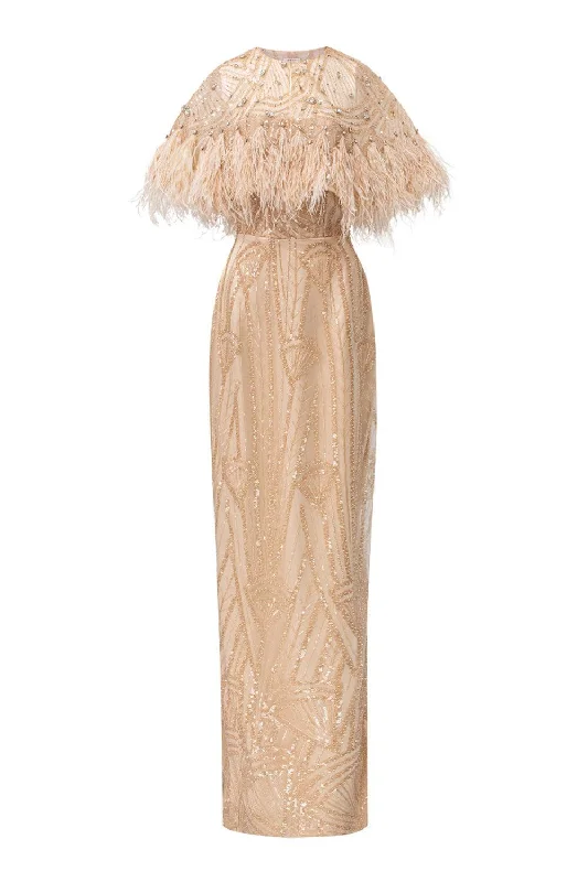 Lucice Sheath Sleeveless Mesh Lace Floor Length Dress Cowl Neckline Elegant