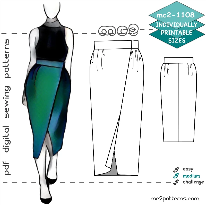 Tulip Skirt with Front Wrap & NO side-seams linen skirt relaxed