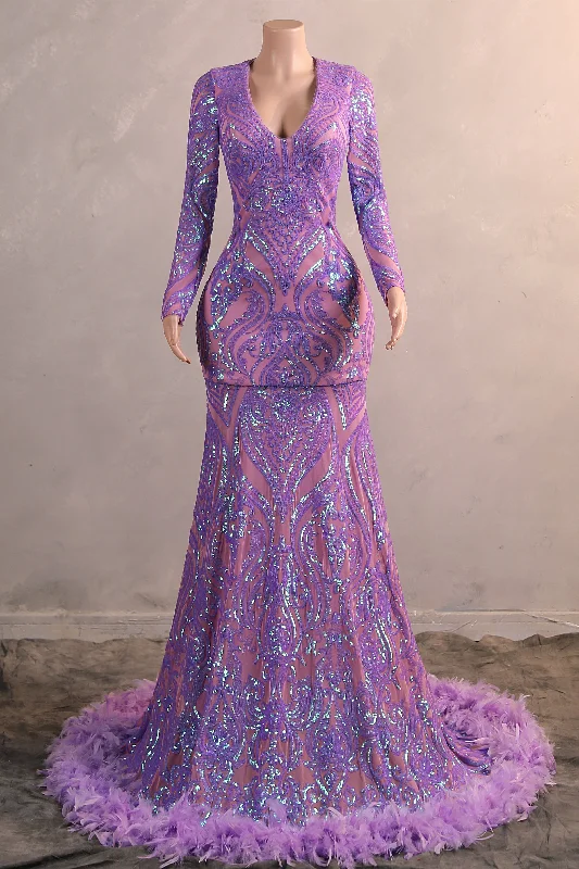 Long Sleeve Purple Prom Dresses for Teens Black Girls Luxury Feather Hem Plus Size Evening Gown Women's Sequin Party Dress High-Low Hemline Casual Long Sleeve Purple Prom Dresses for Teens Black Girls Luxury Feather Hem Plus Size Evening Gown Women's Sequin Party Dress High-Low Hemline Casual