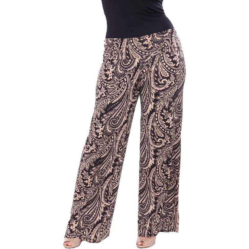 White Mark Womens Plus Printed  Palazzo Pants Elegant Palazzo Trousers