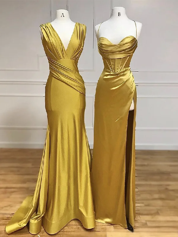 Simple Satin Gold Long Prom Dress, Gold Satin Long Formal Dress Tunics Modern contemporary Simple Satin Gold Long Prom Dress, Gold Satin Long Formal Dress Tunics Modern contemporary