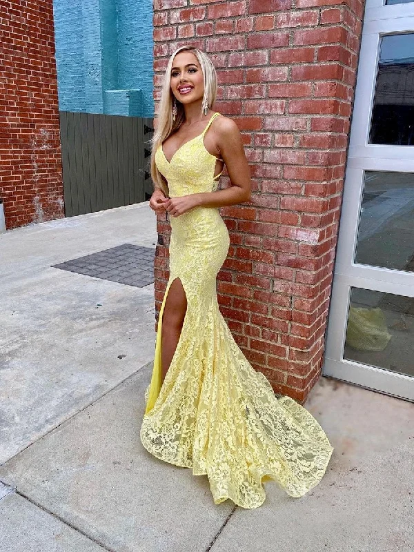 Chic Two Pieces Double Spaghetti Straps Lace Long Prom Dress Daffodils Elegant Party Dress #JKSS46 Tunics Brand named Chic Two Pieces Double Spaghetti Straps Lace Long Prom Dress Daffodils Elegant Party Dress #JKSS46 Tunics Brand named