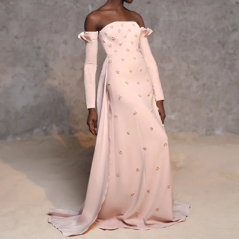 Elegant Strapless 3D Floral Beaded Pink Evening Dress SS540 Tunics Practical durable Elegant Strapless 3D Floral Beaded Pink Evening Dress SS540 Tunics Practical durable