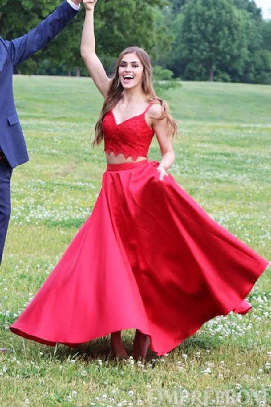 Red Two Piece Prom Dresses Spaghetti Straps Lace Party Dresses Tunics Evening elegant Red Two Piece Prom Dresses Spaghetti Straps Lace Party Dresses Tunics Evening elegant