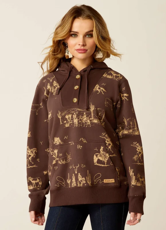 Ariat Ranchin Hoodie in Brown Hoodie with Back Slit Movement Comfort