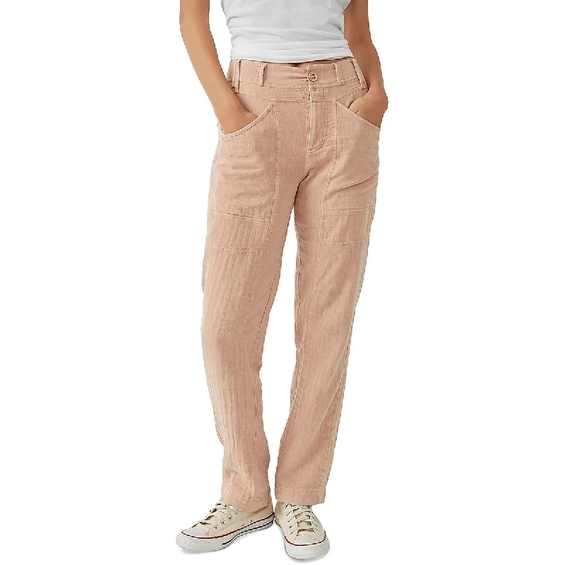 Free People Womens Pockets Elastic Straight Leg Pants Casual Plaid Pants