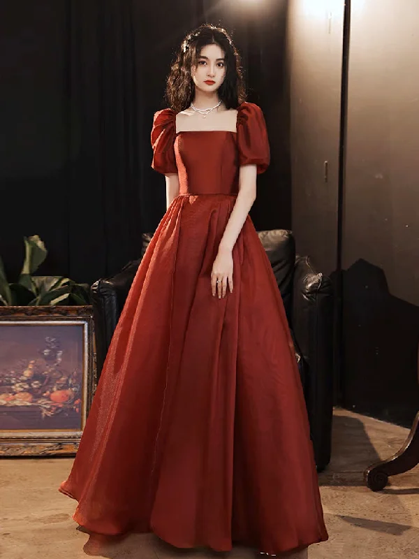 A-Line Puff Sleeves Organza Burgundy Long Prom Dress, Burgundy Long Evening Dress Tunics Versatile functional A-Line Puff Sleeves Organza Burgundy Long Prom Dress, Burgundy Long Evening Dress Tunics Versatile functional