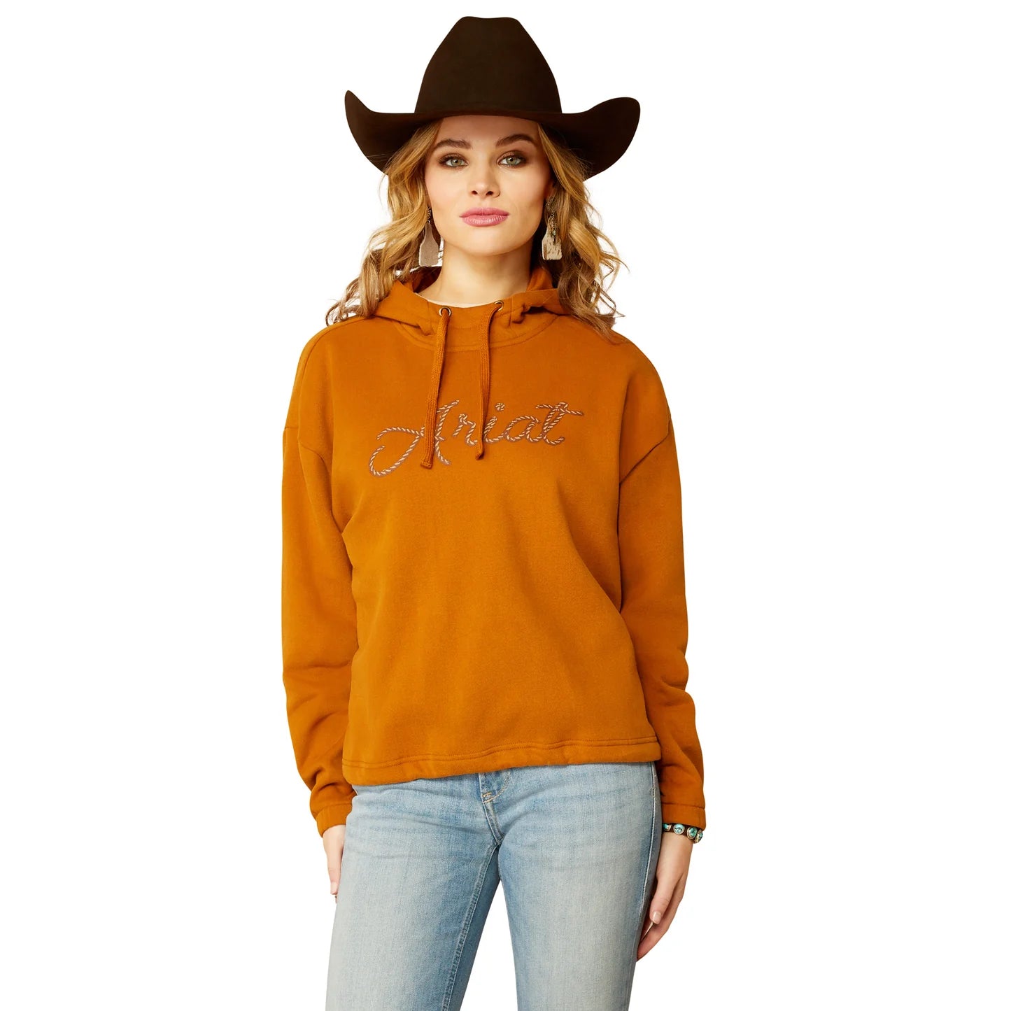 Ariat Ladies Essential Roasted Pecan Logo Hoodie Sweatshirt Hoodie with Slit Hem Functional Movement Ariat Ladies Essential Roasted Pecan Logo Hoodie Sweatshirt Hoodie with Slit Hem Functional Movement