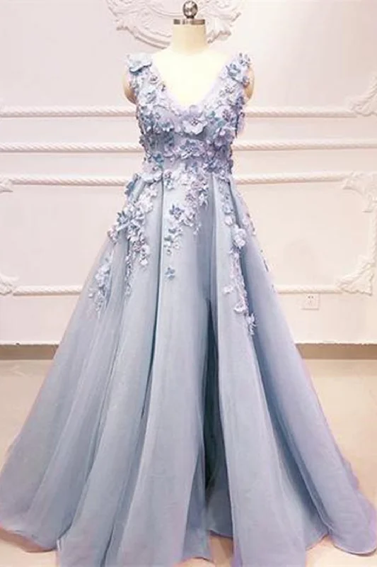 V Neck Blue Lace Floral Long Prom Dresses, V Neck Blue Formal Dresses, Blue Lace Party Dresses Tunics Seasonal trendy V Neck Blue Lace Floral Long Prom Dresses, V Neck Blue Formal Dresses, Blue Lace Party Dresses Tunics Seasonal trendy