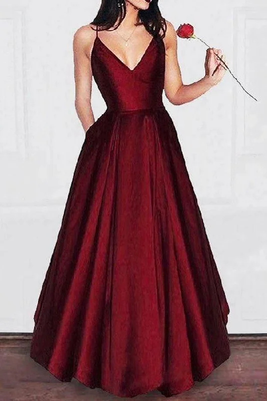 A-line V-neck Spaghetti Strap Burgundy Prom Dress Party Dress PG679 Crew Neckline Sporty A-line V-neck Spaghetti Strap Burgundy Prom Dress Party Dress PG679 Crew Neckline Sporty