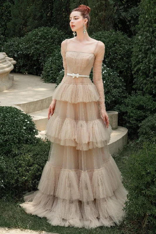 Aura Layered Square Neck Tulle Floor Length Dress Tunics Timeless classic