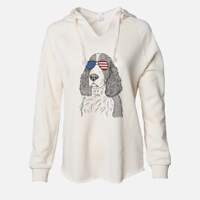 USA Quincy the English Springer Spaniel - Cali Wave Hooded Sweatshirt Hoodie with High Neck Warm Protective USA Quincy the English Springer Spaniel - Cali Wave Hooded Sweatshirt Hoodie with High Neck Warm Protective