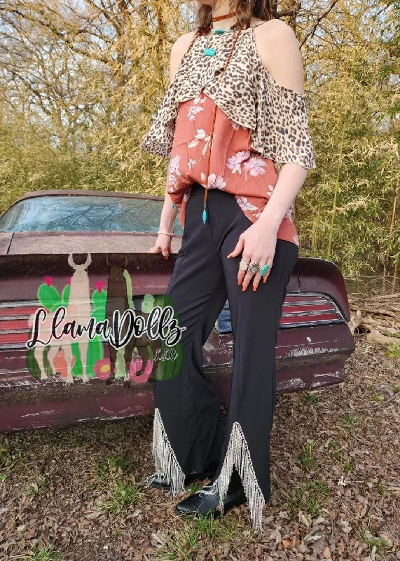 Material Girl Rhinestone Slit Pants Classic Stretch Pants