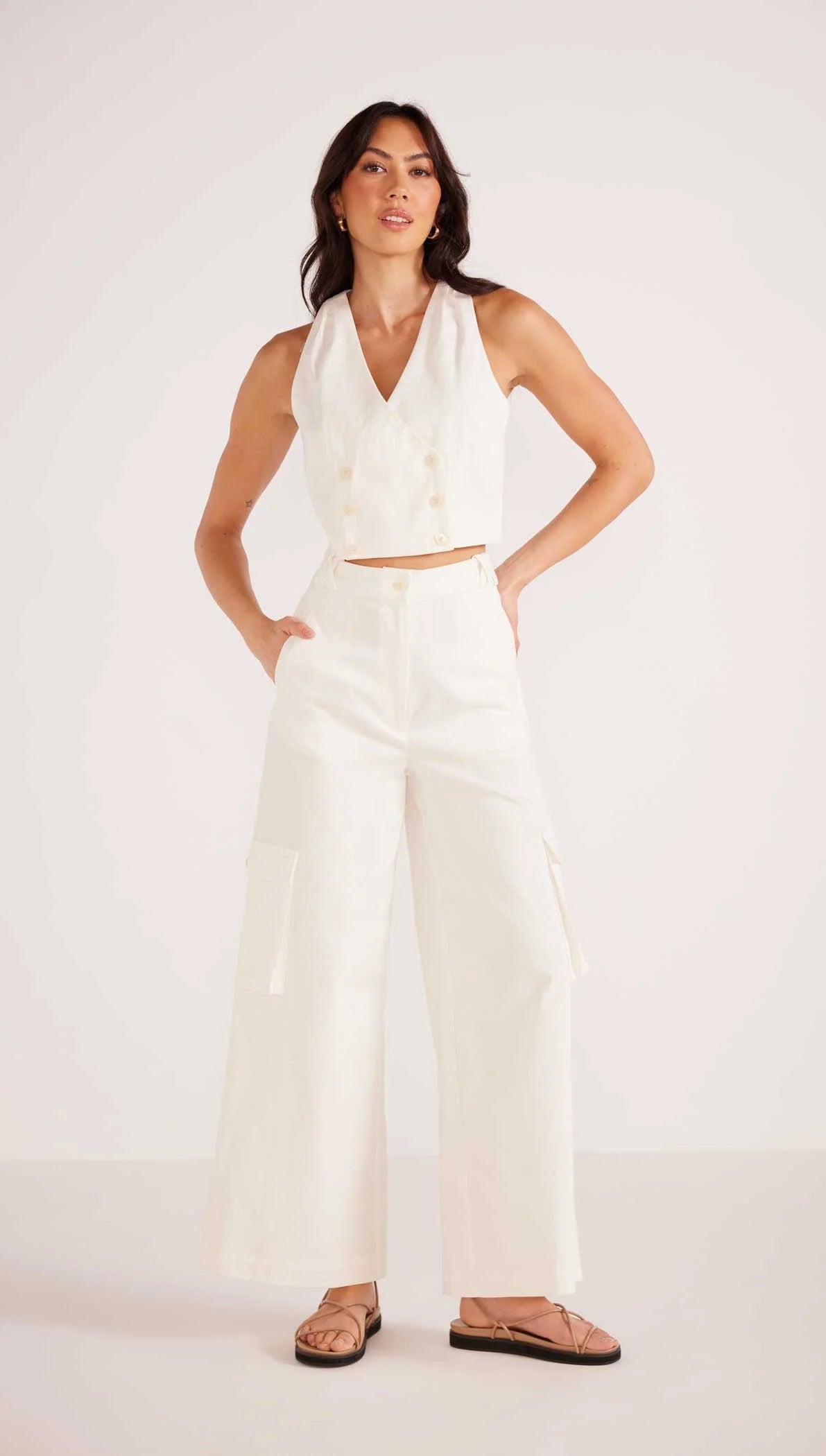 Mink Pink Lottie Cargo Pants White Stylish Slim Trousers