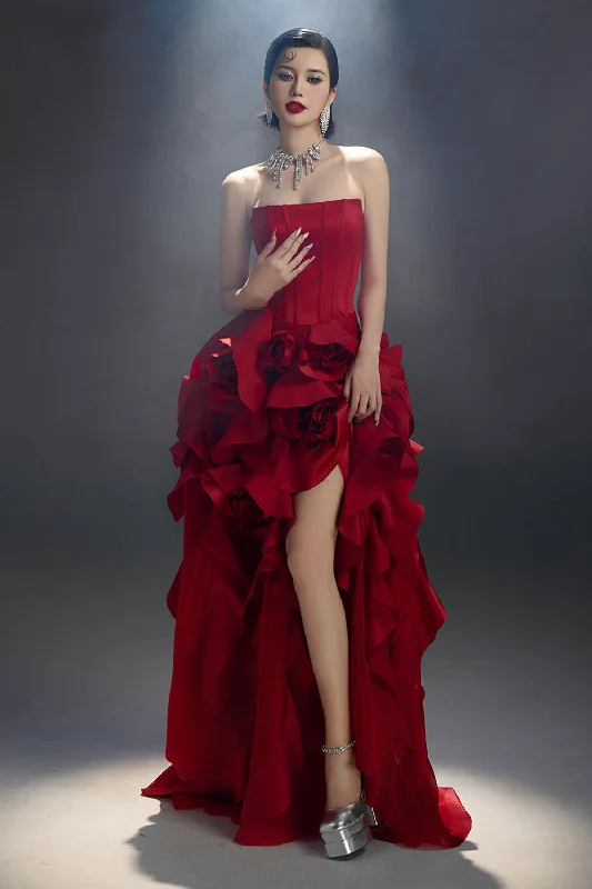 Jubilee of Jewels Slit Floral Mesh Taffeta Floor Length Dress Tunics Modern contemporary Jubilee of Jewels Slit Floral Mesh Taffeta Floor Length Dress Tunics Modern contemporary