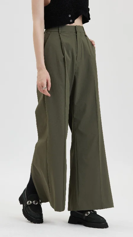 Pleated Straight-Leg Pants Formal Wide-Leg Pants