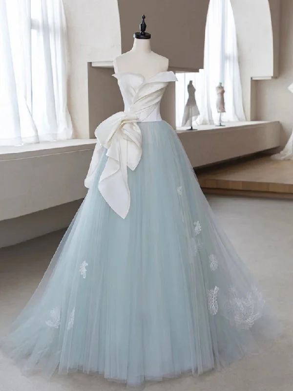 A-Line Blue Tulle Lace Applique Long Prom Dress, Blue Long Formal Dress Tunics Designer luxury A-Line Blue Tulle Lace Applique Long Prom Dress, Blue Long Formal Dress Tunics Designer luxury