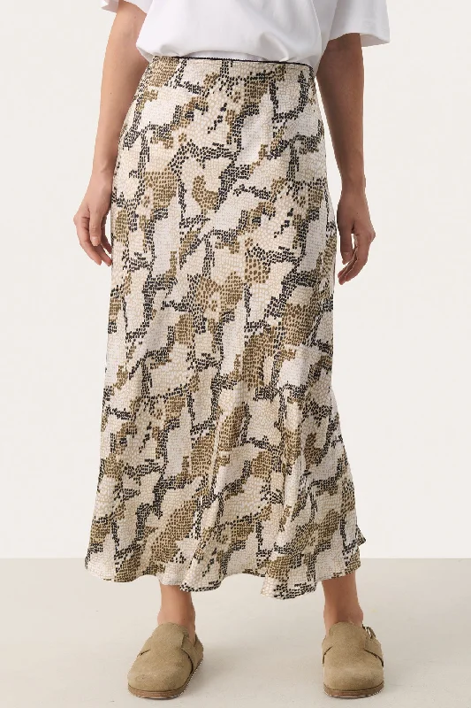 Part Two 30308872 LaurinaPW Midi Skirt French Oak Snake Print Taupe flowy skirt hem