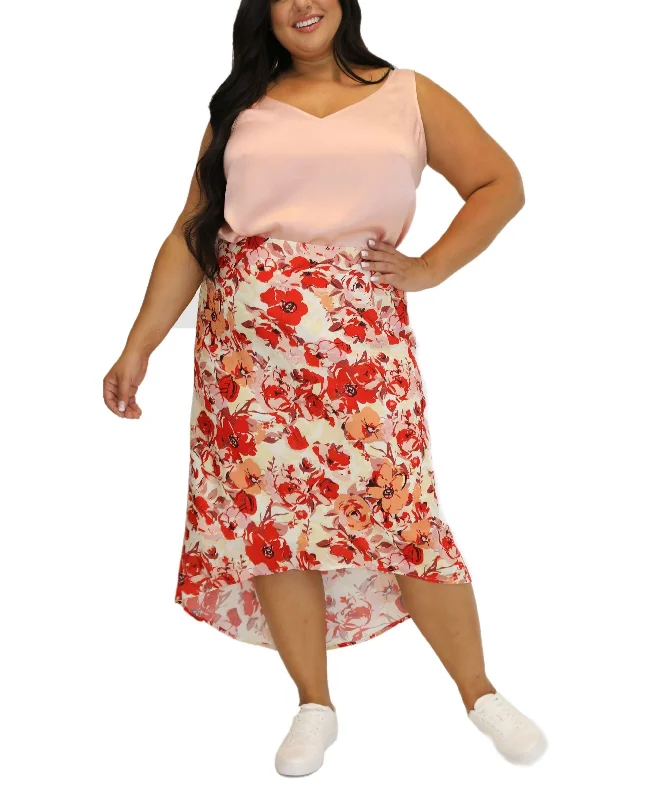 Women's Plus Size Floral Printed High Low Skirt leather skirt bold