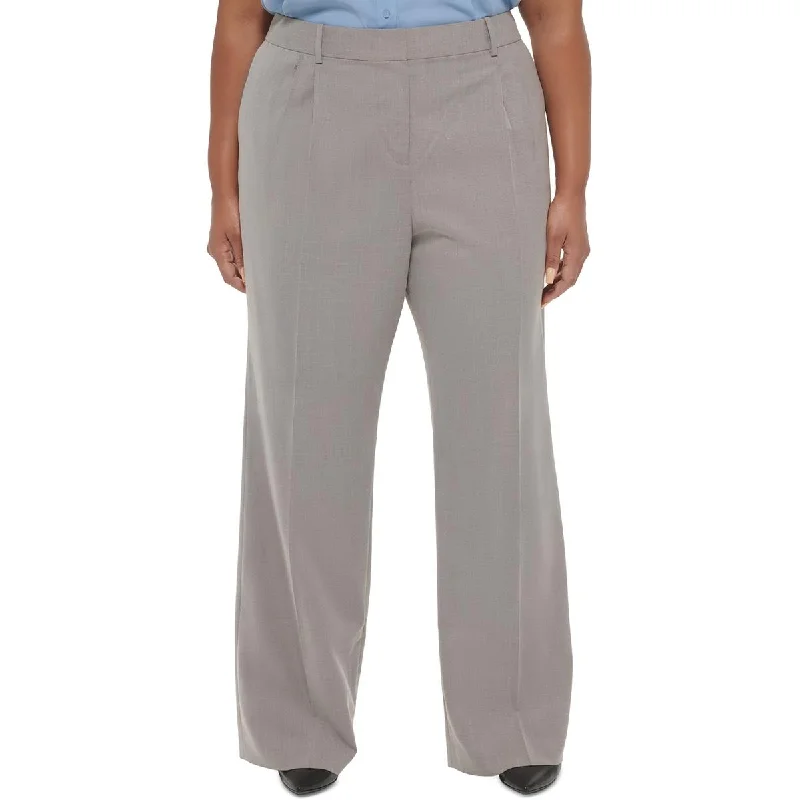 Calvin Klein Womens Plus Mid Rise Pleated Wide Leg Pants Trendy Wide-Leg Pants
