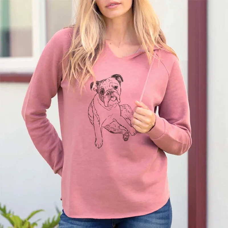 Doodled Gemma the English Bulldog - Cali Wave Hooded Sweatshirt Hoodie with Elastic Cuffs Stretchable Comfortable