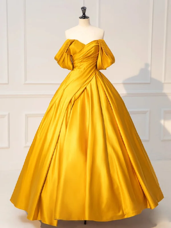 A-Line Off Shoulder Yellow Long Prom Dress, Yellow Satin Long Evening Dress Tunics Cozy soft A-Line Off Shoulder Yellow Long Prom Dress, Yellow Satin Long Evening Dress Tunics Cozy soft