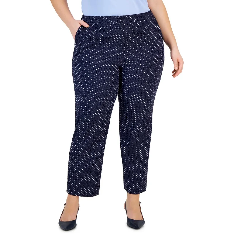 Kasper Womens Plus High Rise Polka-Dot Ankle Pants Trendy High-Waist Trousers