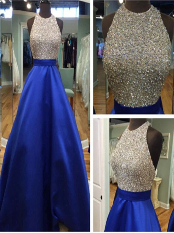 Custom Made Royal Blue Round Neck Sleeveless Prom Dresses, Blue Formal Dresses Tunics Ceremony elegant Custom Made Royal Blue Round Neck Sleeveless Prom Dresses, Blue Formal Dresses Tunics Ceremony elegant