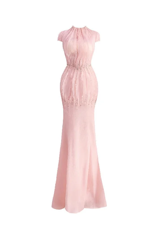 Rhodes Mermaid Cap Sleeved Silk Organza Floor Length Dress Off-the-shoulder Chic Trendy Rhodes Mermaid Cap Sleeved Silk Organza Floor Length Dress Off-the-shoulder Chic Trendy