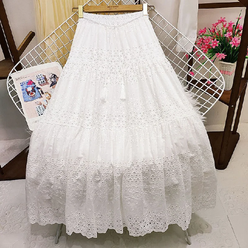 White Eyelet Boho Maxi Skirt seamless skirt comfort