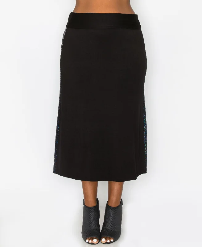 Coin 1804 Plus Size Sequin Side Contrast Fold Over Midi Skirt silk skirt elegant