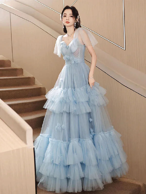 A-Line Tulle Blue Long Prom Dress, Blue Tulle Long Evening Formal Dress Tunics Cozy comfortable A-Line Tulle Blue Long Prom Dress, Blue Tulle Long Evening Formal Dress Tunics Cozy comfortable