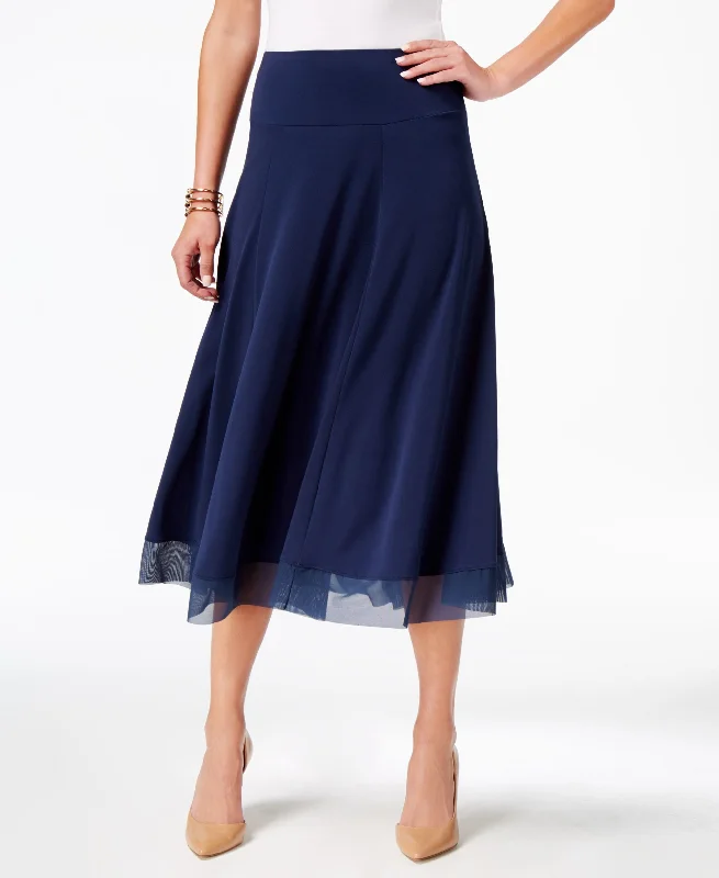 JM Collection Petite Mesh Hem A Line Skirt casual skirt length