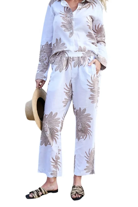 Greek Tiger Pants In White High-Waist Yoga Pants