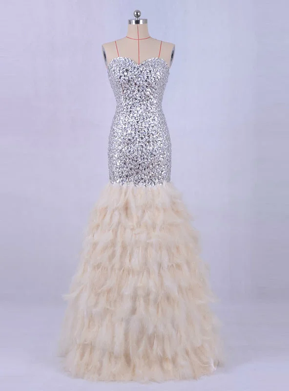 Feather Mermaid Evening Dress Crystals Bling Prom Party Dresses Boatneck Modish Everyday Feather Mermaid Evening Dress Crystals Bling Prom Party Dresses Boatneck Modish Everyday