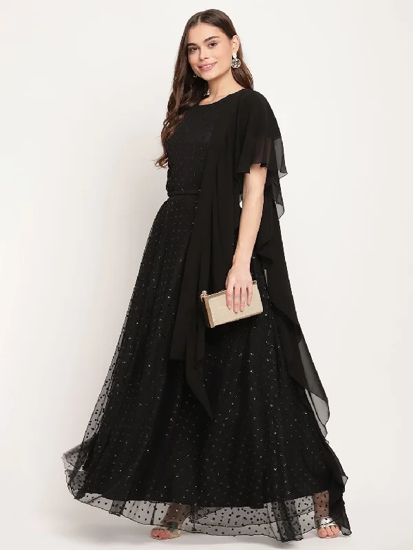 Black Net Glitter Print Top Skirt Set With Dupatta modal blend skirt