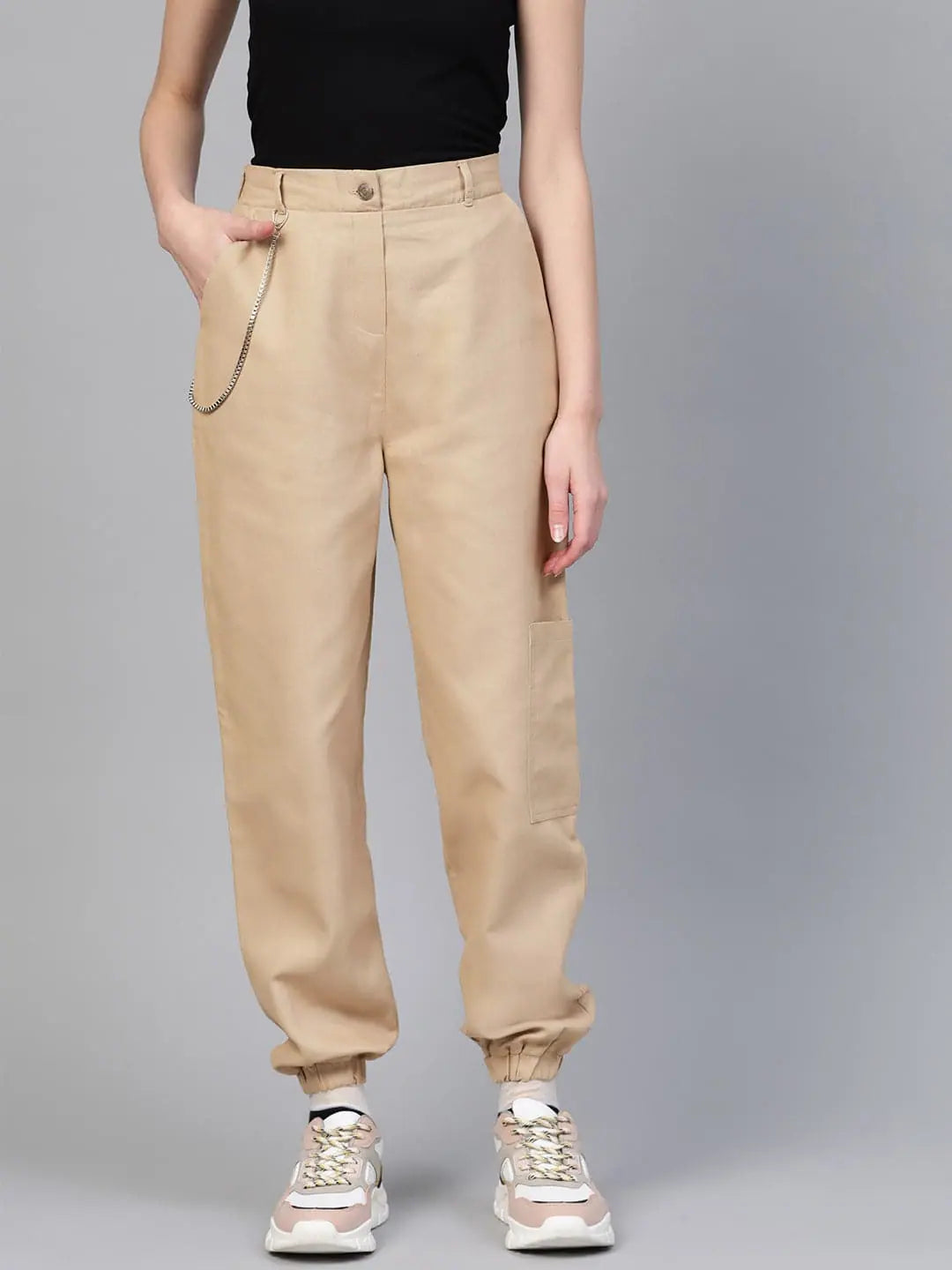 Beige Hip-Hop Streetwear Cargo Pants Casual Yoga Pants