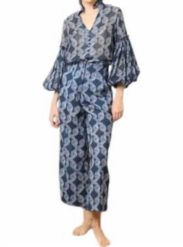 Culotte Pants In Knots Navy Modern Stretch Trousers