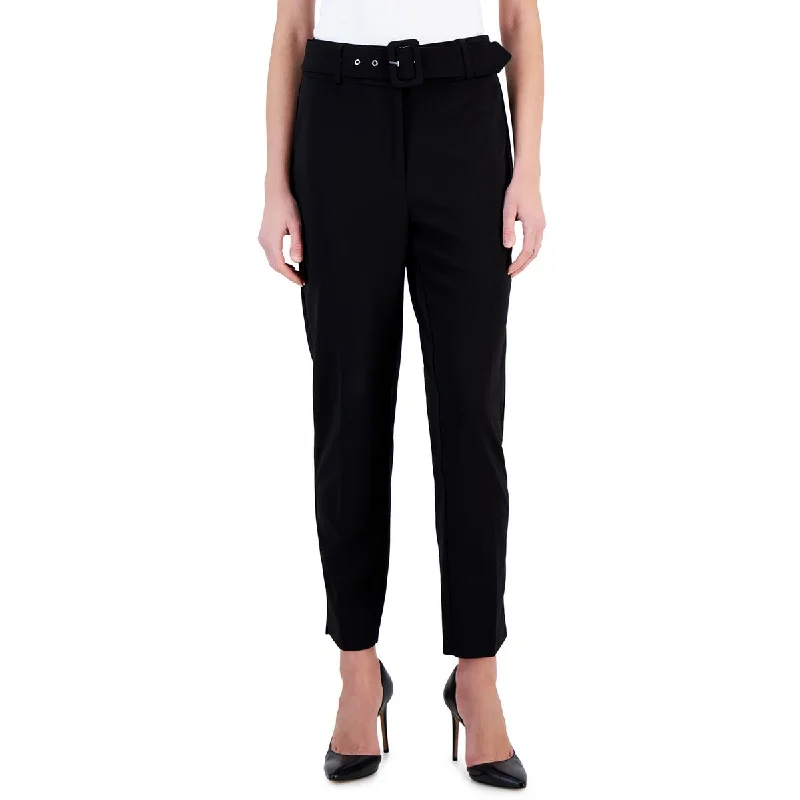 T Tahari Womens High Rise Belted Ankle Pants Fashionable Button-Up Pants